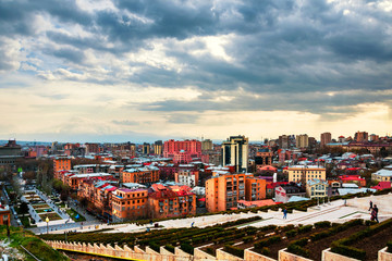 Obraz premium Evening aerial view from Cascade, Ararat mountain in Yerevan, Armenia