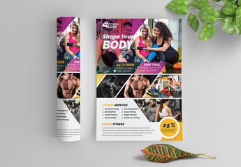 Fitness Flyer Layout with Purple and Yellow Accents