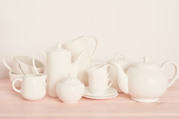 tea and coffee set on the table on a white background