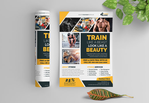 Fitness Flyer Layout with Yellow Accents