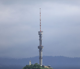Fototapeta premium TV tower on the mountain in summer, Almaty, Kazakhstan