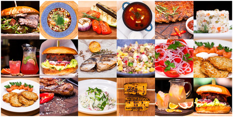 Collage of various restaurant dishes