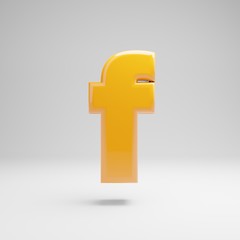 Obraz premium Glossy yellow lowercase letter F isolated on white background.