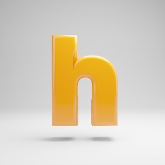 Glossy yellow lowercase letter H isolated on white background.