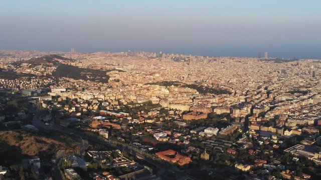 Aerial view in Barcelona. Tibidabo Area. Catalonia.Spain- 4k Drone Video
