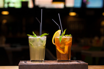 Glass with cold lemonade