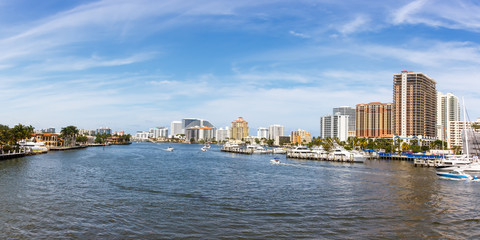 Fort Lauderdale skyline Florida downtown panorama banner city marina boats
