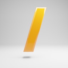 Glossy yellow forward slash symbol isolated on white background.