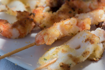 Squid skewers close up