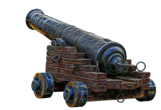 fractal picture of Old medieval artillery canon on white