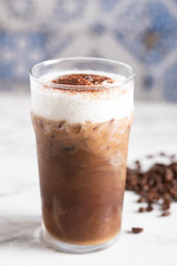 iced cappuccino with coffee bean
