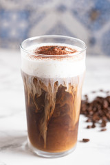 iced cappuccino with coffee bean