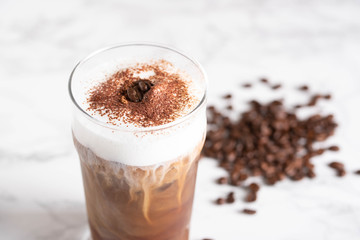 iced cappuccino with coffee bean