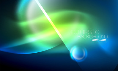 Naklejka premium Blue neon bubbles and circles futuristic abstract background