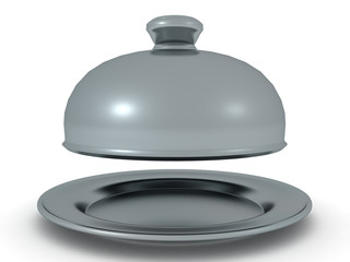 3D Rendering of cloche serving platter with lid raised