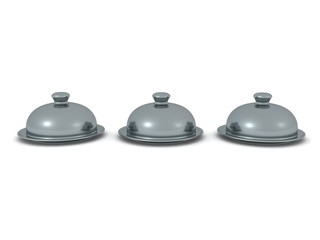 3D Rendering of three closed cloche serving platters