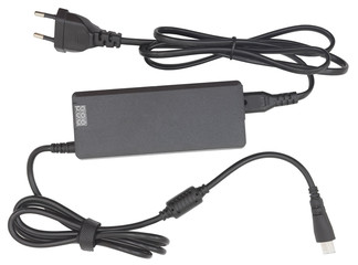 AC/DC adapter for a laptop on white
