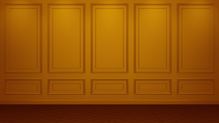 Classic orange Interior living studio mock-up 3D rendering. Empty room for your montage. copyspace