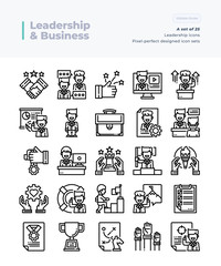 Detailed Vector Line Icons Set of Leadership and Business .64x64 Pixel Perfect and Editable Stroke.