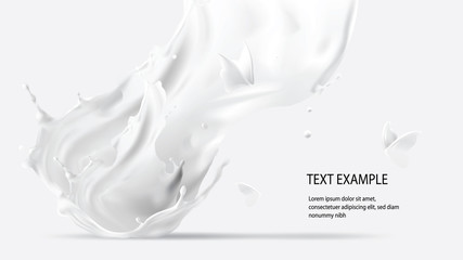 Milk pouring splash crown shape and white liquid silhouettes of flying butterflies isolated on background. Design element for advertising and packaging of natural dairy products or cosmetics