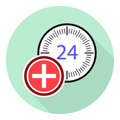 flat ambulance medical care icon, working around the clock