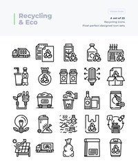 Detailed Vector Line Icons Set of Ecology and Recycling .64x64 Pixel Perfect and Editable Stroke.