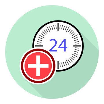 Flat Ambulance Medical Care Icon, Working Around The Clock