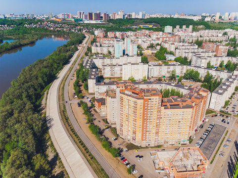 top view on the panorama of city - Ufa Russia.