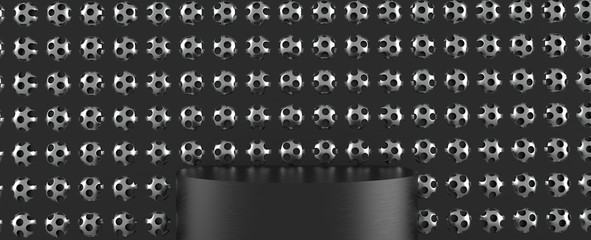 Render de estudio con pedestal para presentación de producto. Estudio tridimensional con reflectores y texturas para diseño de productos