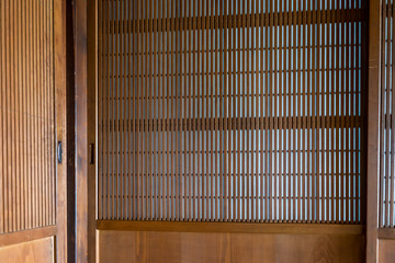Traditional japanese machiya house or ryokan with brown sliding paper door with nobody architecture