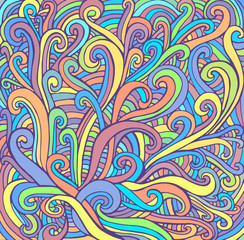Waves decorative abstract colorful background. Doodle style card. Vector hand drawn fantasy illustration.