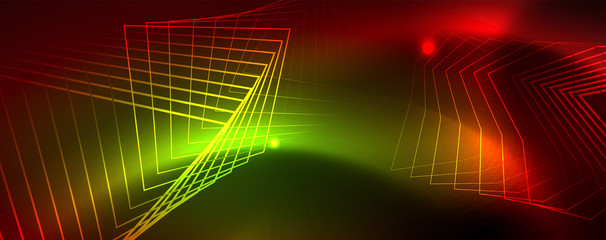 Neon glowing techno lines, hi-tech futuristic abstract background template, vector