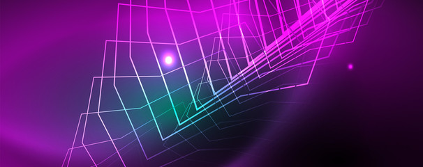 Shiny glowing design background, neon style lines, technology concept, vector