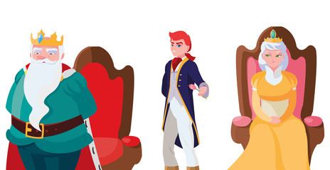 prince charming with queen and king on throne characters