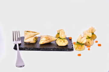 seafood samsa with shrimp dumplings. asian food