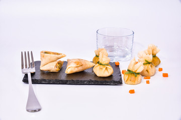 seafood samsa with shrimp dumplings. asian food