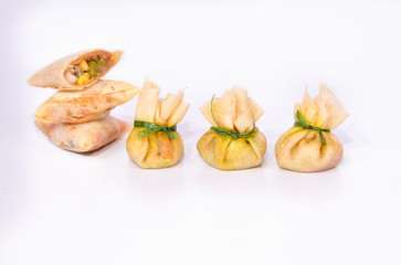 Fresh shrimp dumpling appetizer on white background