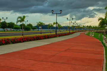 Path to walk and drive a bicycle in family