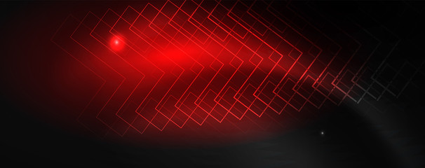 Shiny neon techno template. Neon lines background, 80s style laser rays