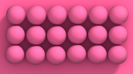 Abstract pink background with beautiful spheres for cosmetics product posters, placards and brochures. Small beads on pink background. 3D render