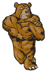 Muscular Cartoon Bear Mascot Leaning