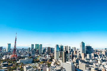 Fototapeta na wymiar Tokyo cityscape - modern aerial view with Roppongi and Minato wards.