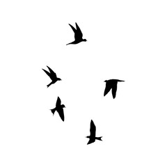 Silhouette of flying birds on white background. Inspirational body flash tattoo ink. Vector.