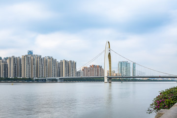 Fototapeta na wymiar Scenery of Liede Bridge, Guangzhou, Guangdong, China