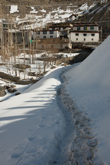 Village in Winter Spiti - Landscape in winter in himalayas