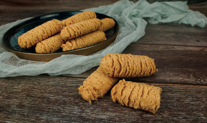 Ginger cookies on wooden background