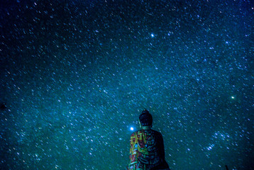 Buddha under stars in winter spiti - himalayas
