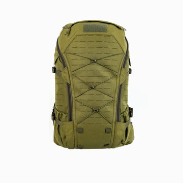 Green Hiking Backpack For Hunters Camouflage With Side Pockets On A White Background,