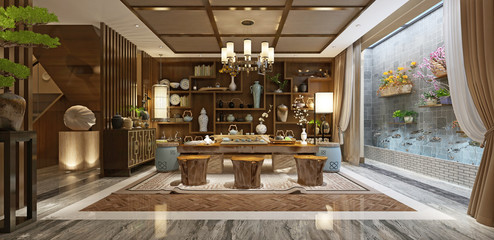 3d render of japan style living room