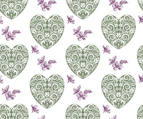 flowers seamless pattern. Hand drawn ink illustration. Wallpaper or fabric design. Vector pattern.
